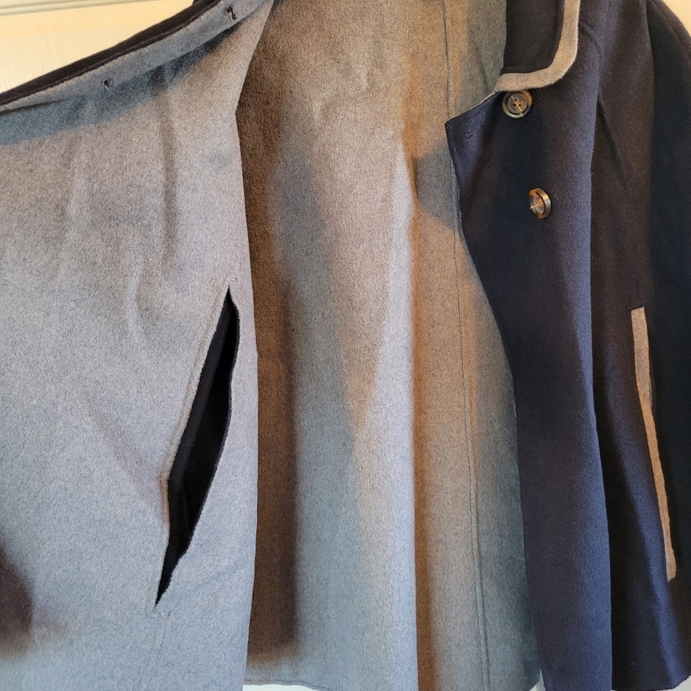 Anthropologie Boden Navy Blue Charlotte Wool Double Breasted Cape Coat - Picture 6 of 9